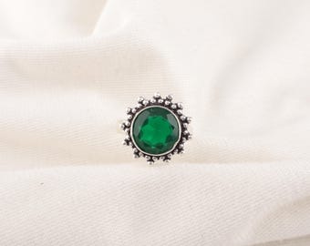 Chrome Diopside Statement Ring, Round Green Gemstone, 925 Sterling Silver