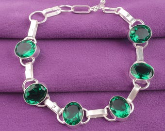 Oval Emerald Bracelet: 925 Sterling Silver, Designer Gemstone Jewelry
