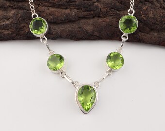 Green Peridot Necklace Handmade Gemstone Jewelry, Gift for Woman