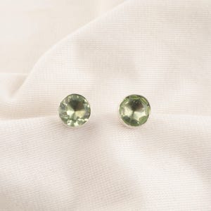 Green Amethyst Earrings: Round Sterling Silver Dangle Studs