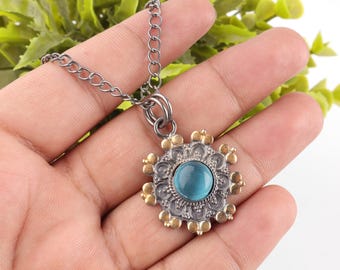 Pendentif Cœur En Oeil De Chat Bleu (2 Cm) Sur Cordon Ciré Noir - Neuf Sans Emballage
