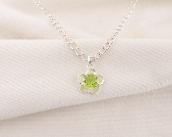 Handmade Peridot Pendant: Sterling Silver Flower Jewelry