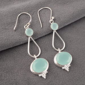 Aqua Chalcedony Sterling Silver Earrings: Handmade Gemstone Jewelry