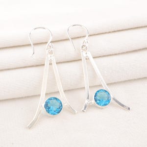 Swiss Blue Topaz 925 Sterling Silver Earrings, Blue Gemstone Drop & Dangle Earrings, Women Jewelry, Wedding Gift, Earrings for Gift