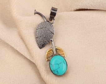 Tibetan Turquoise Pendant: Handmade 925 Sterling Silver Jewelry