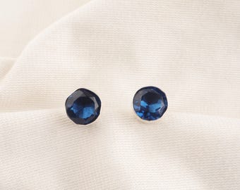 London Blue Topaz Earrings: 925 Sterling Silver Round Studs