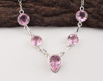 Handmade Kunzite, Kunzite Sterling Silver Gemstone Necklace, Gift for Her