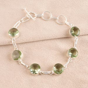 Handmade Green Amethyst Bracelet: 925 Sterling Silver Gemstone