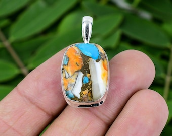Spiny Oyster Copper Turquoise Pendant: 925 Sterling Silver Jewelry