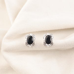 Black Onyx Earring, 925 Sterling Silver Earring Beautiful Gemstone Black Onyx Cabochon Stud Birthday Earring Gift For Her For Women