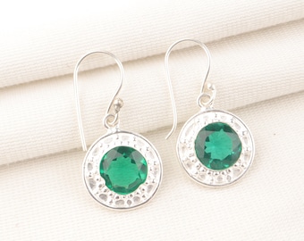Handgemachte Smaragd Grün Sterling Silber Statement Ohrringe im Boho Stil