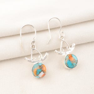 Spiny Oyster Earring, Orange Spiny Oyster Round Stone Earring, 925 Sterling Silver Earring, Spiny Gemstone Earring, Dangle Earring For Gift
