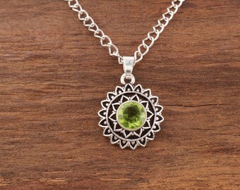 Handmade Peridot Pendant: Sterling Silver Green Gemstone Jewelry