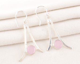 Pink Chalcedony Teardrop Earrings: Handmade Sterling Silver Dangle