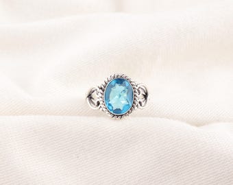Handmade Swiss Blue Topaz Ring: 925 Sterling Silver Engagement Ring