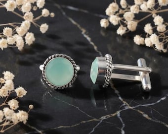 Aquamarine Sterling Silver Cufflinks: Aqua Green Crystal, Groom Wedding