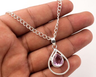 Pink Kunzite Pendant 925 Sterling Silver Pendants Kunzite Gemstone Necklace