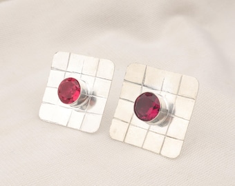Pink Rubellite Earrings: Round Sterling Silver Handmade Jewelry