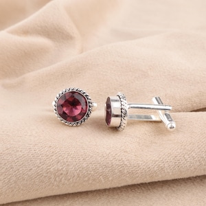 Amethyst Cufflinks 925 Solid Sterling Silver Cufflinks 10mm Round Amethyst Cufflinks Pink Amethyst Cufflinks February Birthstone Cufflinks