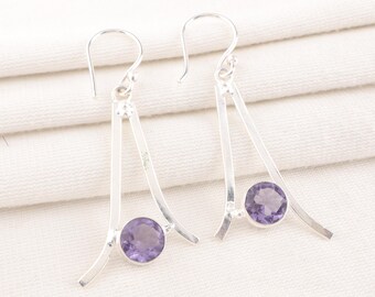 Handmade Iolite Earrings: Round Purple Gemstone, 925 Sterling Silver
