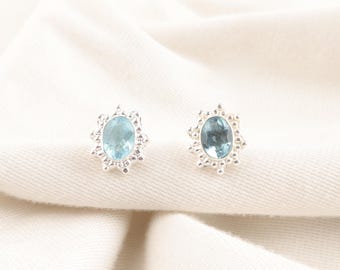 Élégantes Boucles d'Oreille Topaze Bleue Poire sur Argent 925 | Aden