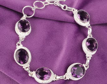 Handgemachtes Amethyst 925 Sterling Silber Armband - Oval Stein