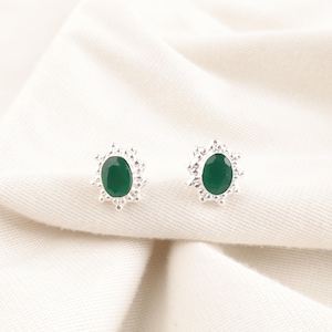 Green Onyx Earrings, Dainty Earrings, 925 Sterling Silver Handmade Earrings, Oval Onyx Earrings, Gift for Wife