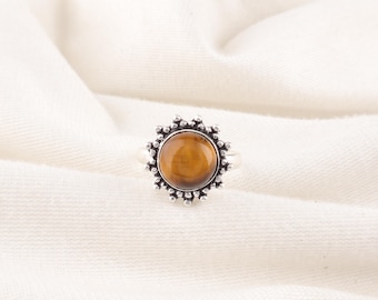 Sterling Silver Round Tiger's Eye Statement Ring