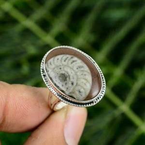 Ammonite Fossil Ring, 925 Sterling Silver Ring, Adjustable Ring, Handmade Ring, Gemstone Ring, Ammonite Fossil Jewelry, Gift For Her