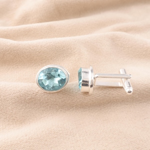 Himmel Blau Topas 925 Sterling Silber Manschettenknöpfe, Manschettenknopf mit Gravur, Hochzeit Logo Manschettenknopf, Manschettenknöpfe, Manschettenknopf, Bräutigam Hochzeitsgeschenk