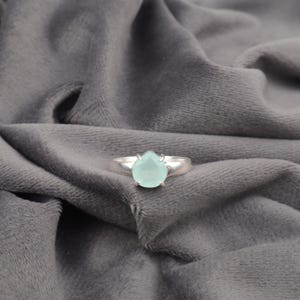 Aqua Chalcedony Heart Ring: Handmade 925 Sterling Silver Boho Statement