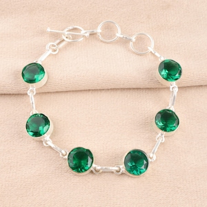 Green Emerald 925 Sterling Silver Adjustable Bracelet ~ 11