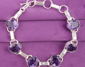 Handmade Iolite Gemstone Bracelet: 925 Sterling Silver, 9 Inch