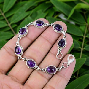 Amethyst Bracelet Amethyst Gemstone Handmade 925 Sterling Silver Bracelet Amethyst Bracelet For Gift Purple Amethyst Bracelet For Christmas