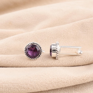 Amethyst Gemstone Cufflinks, 925 Sterling Silver Jewelry Men&#39;s Cufflinks, Gift for Love Father Shirt Cufflinks, Purple Gemstone Cufflinks