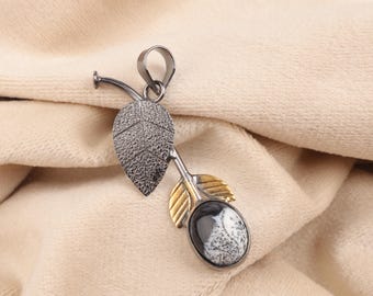 Handmade Dendrite Opal Pendant: Sterling Silver Leaf Jewelry