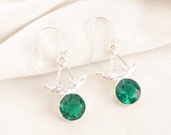 Emerald Earrings: Green Gem, 925 Sterling Silver, May Birthstone