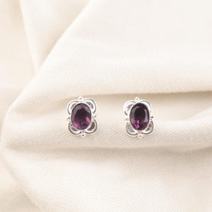 Amethyst Stud Earrings in 925 Sterling Silver - Genuine Purple Amethyst Crystal Stud Earrings - Semi Precious Gemstone