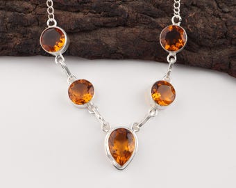 Citrine Sterling Silver Necklace, Handmade Gemstone, Gift for Woman