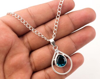 Apatite 925 Sterling Silver Pendant - Handmade Pear Gemstone