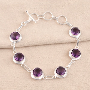 Amethyst Bracelet, 925 Sterling Silver Bracelet, Purple Amethyst Bracelet, February Birthstone, Gemstone Bracelet, Handmade Jewelry for Gift