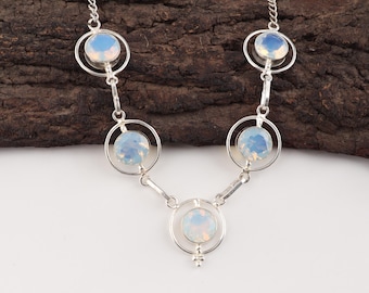 Milky Opal Necklace Sterling Silver Gemstone Jewelry, Wedding Jewelry