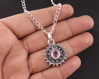 Ciondolo in argento sterling 925 con kunzite rosa: gioielli con pietre Ciondolo in argento sterling 925 con kunzite rosa: gioielli con pietre