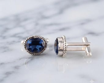 Blue Sapphire 925 Sterling Silver Cufflinks: September Birthstone