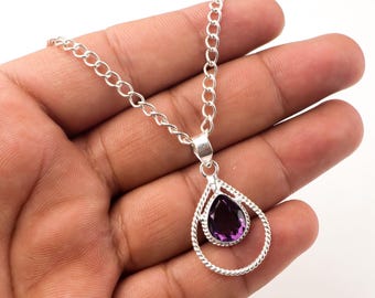 Amethyst Gemstone Pendant, 925 Sterling Silver Jewelry, Handmade Necklace