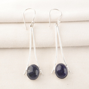 Handmade Sodalite Earrings: 925 Sterling Silver, Oval Gemstone