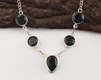 Handmade Green Tourmaline Necklace Gift for Her Fine Gemstone