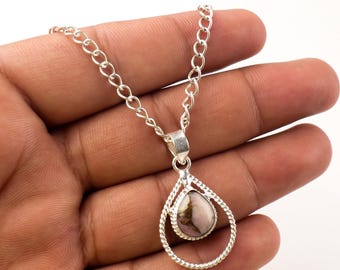 Colgante artesanal de ópalo rosa y turquesa: collar de plata de ley 925