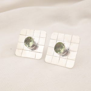 Prasiolite Stud Earrings: Green Amethyst, 925 Sterling Silver
