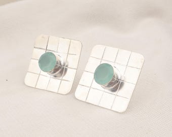 Aqua Chalcedony Sterling Silver Earrings: Handmade Gemstone Jewelry